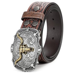 BELTROAD Western Leather Buckle Belt for Men Women Cowgirl Cowboy Belt Gift