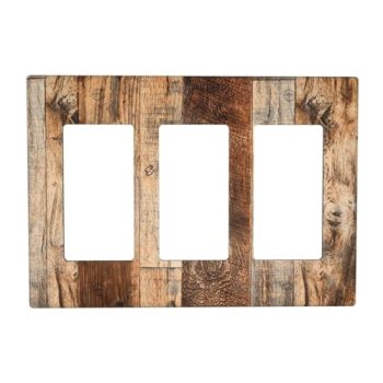 Spshian Light Switch Cover Rustic Brown Wood Vintage Plank 3 Gang Wall Plate Tri