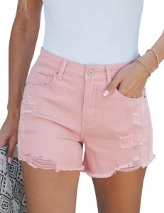 Luvamia High Waisted Women’s Stretchy Denim Shorts Ripped Distressed Summer Casu