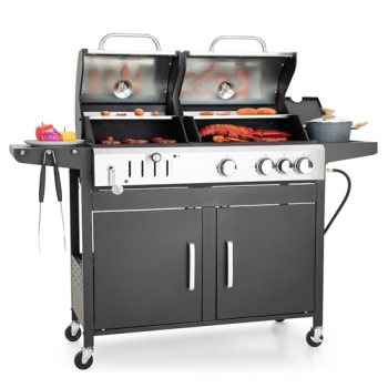 Captiva Designs Propane Gas and Charcoal Grill Combo with Side Burner,Black