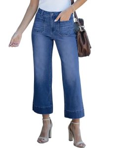 luvamia Women’s High Waisted Wide Leg Jeans, Darkness Blue, Size 8