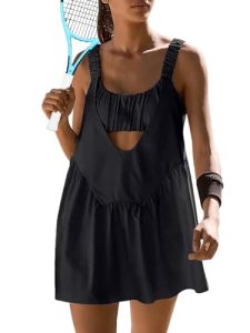 Sexyasasii Womens Black Tennis Dress with Built in Shorts and Bra Pockets Casual