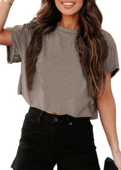 UNCLECAT Women’s Cropped T Shirts Trendy Short Sleeve Crew Neck Crop Tops Solid