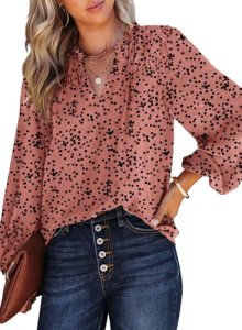 Dokotoo Women’s Tops, Tees & Blouses Summer V Neck Long Sleeve Blouses for Women