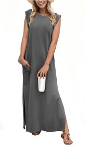 GRECERELLE Women’s Summer Casual Loose Beach Split Long Maxi Dress with Pockets