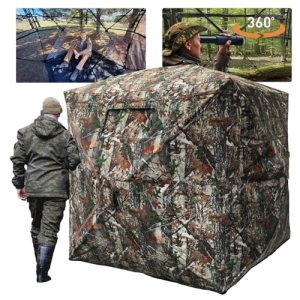 FUNHORUN Hunting Blind with Floor Mat, 360 See Through Ground Blind, Pop Up