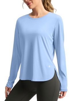 Women’s Sun Shirts UPF 50+ Long Sleeve Workout Hiking Tops(Haze Blue,3XL)