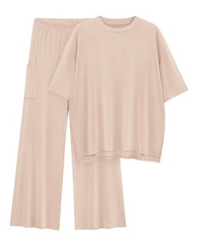 KIRUNDO 2 Piece Lounge Sets for Women Airport Travel Outfit(Beige, M)