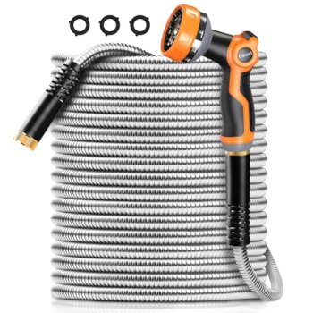 Omont Metal Garden Hose 50FT, Heavy Duty 304 Stainless Steel Water Hoses with No