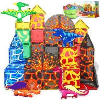 Magnetic Tiles Lava Dinosaur Toys Magnetic Blocks Building Set for Kids 3+