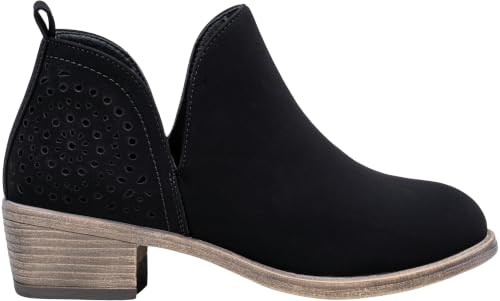 Vepose Women’s Wide Black Nubuck Perforated Low Heel Booties, Size 9.5, 912W