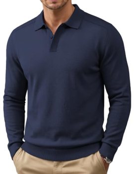 COOFANDY Mens Polo Sweater Slim Fit Ligthweight Knit Pullover Fall Sweater