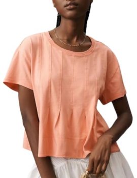 OPCAKM Peplum Babydoll Tops for Women Summer Casual Shirts(Orange-M)