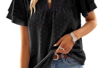Falechay Boho Tops for Women V-Neck Flowy Babydoll Shirts Black 2XL