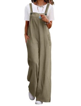 YESNO Casual Corduroy Wide Leg Overalls for Women XL PC2 Khaki Green