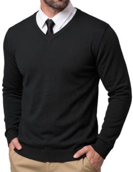 CRYSULLY Men V Neck Dress Sweaters Cable Knit Pullover Sweater Black XL