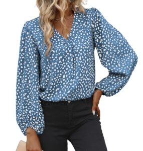 Business Casual Tops for Women Leopard Print Blouses Long Sleeve Shirts