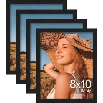 Vittanly 8×10 Picture Frames Set of 4, for Wall or Tabletop Display, Black