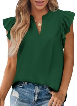 Zenlonr Womens Summer Tops 2026 Casual V Neck Ruffle Cap Sleeve Blouse Shirts So