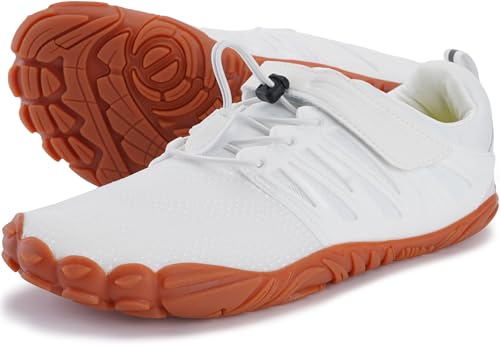 WHITIN Men’s Trail Running Minimalist Wide Toe Box Shoes White Gum 10