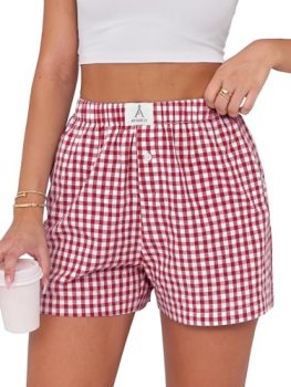ANRABESS Boxer Shorts for Women Gingham Pajama 2026 Summer Casual Lounge Sleep P