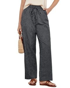 GRAPENT Womens Plus Size Pants Black Linen Pants Women Black and White Striped C