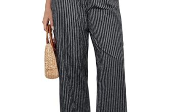 GRAPENT Womens Plus Size Pants Black Linen Pants Women Black and White Striped C