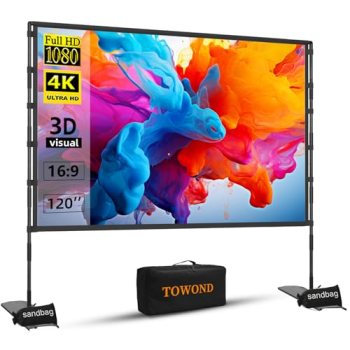 TOWOND Projector Screen and Stand 120 inch Outdoor Projector Screen