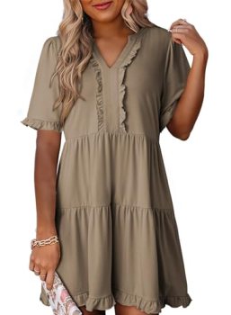 Dokotoo Casual Summer Dresses for Women A Line Dress with Pockets Khaki XL