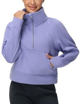 THE GYM PEOPLE Womens Half Zip Pullover Fleece Stand Collar Crop Sweatshirt