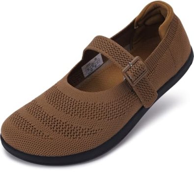WHITIN Women’s Wide Toe Box Mary Jane Ballet Flats Barefoot Shoes Brown 8