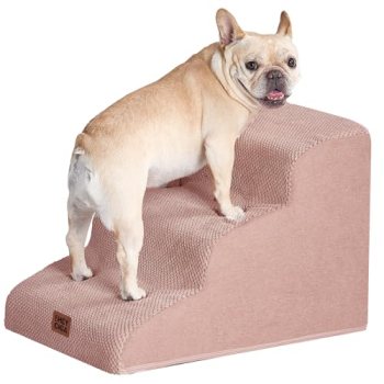 EHEYCIGA Curved Dog Stairs Ramp, 3-Step Dog Steps, 15.7″ H Pet Step