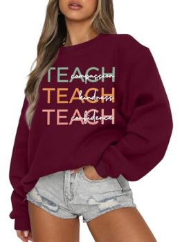 MOUSYA Teacher Sweatshirts Women Teacher Gift Long Sleeve Teacher Shirt Red