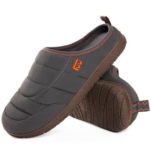 LongBay Mens Slip on Slippers Two-Tone Memory Foam House Shoes Grey,11