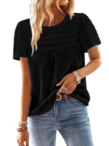 Shirt Women Summer Boho Fashion Short Sleeve Blouse Dressy Casual Loose Flowy La