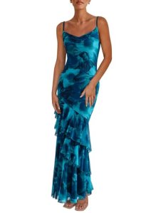 PRETTYGARDEN Women’s Boho Floral Tiered Maxi Dress, Print Blue Green,S