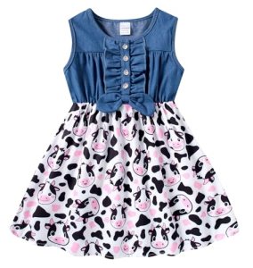 Enlifety Toddler Cow Dress Girls Sleeveless Denim Sundress 2-3T
