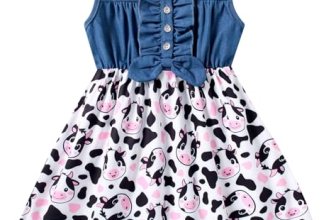 Enlifety Toddler Cow Dress Girls Sleeveless Denim Sundress 2-3T