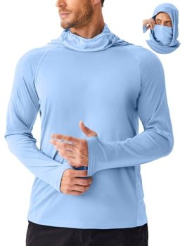 PINSPARK Men’s Sun Shirts with Mask UPF 50+ Fishing Shirts UV Protection