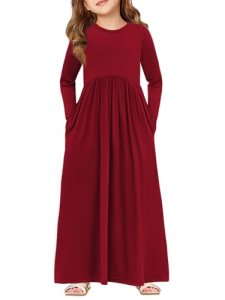 Haloumoning Girls Maxi Dress Long Sleeve Casual Holiday Dress 5-14 Years