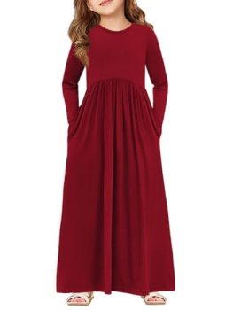 Haloumoning Girls Maxi Dress Long Sleeve Casual Holiday Dress 5-14 Years