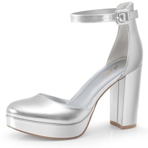 Ankis Silver Platform Closed Toe Heels for Women