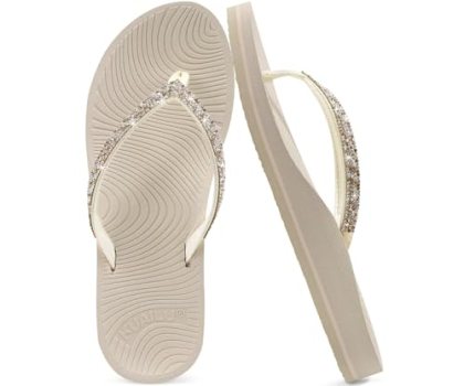 KuaiLu Women’s Rhinestone Flip Flops Arch Support Yoga Mat Cushion Sandals