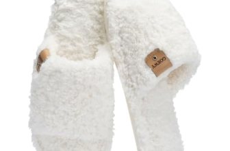 GOEWY Fuzzy Open Toe Slippers for Women Indoor with Comfy Memory Foam White