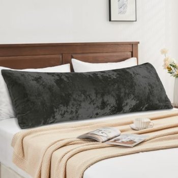 BEDELITE Velvet Body Pillow Cover with Zipper, Black, 20×54 Inch, 1 Pack