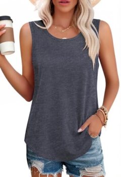 elescat Womens Tank Tops Summer Sleeveless Top, Grey, 3XL