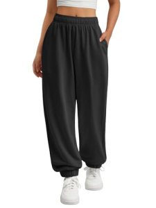 ATHMILE Sweatpants Women Wide Leg Baggy Lounge Sweat Pants A-Black