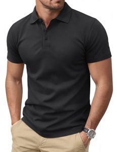 Cotrasen Polo Shirts for Men Cotton Pique Short Sleeve 3 Classic Fit, Black