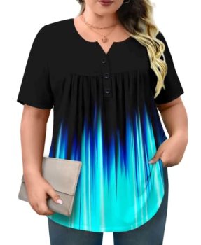 WRRH Womens Summer Plus Size Tops Short Sleeve Blouses Ladies Shirts Loose Flowy