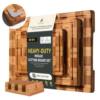 3 Pack Heavy Duty Bamboo Cutting Board Set Non Toxic Wooden Cutting Board for Ki